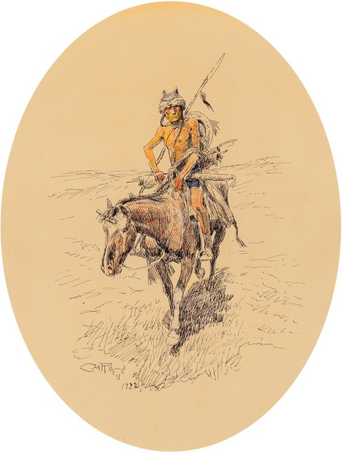 Assiniboine Warrior  Poster Print by Charles Marion Russell