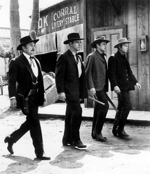 Gunfight At The O.K. Corral Kirk Douglas As Doc Holiday Burt Lancaster As Wyatt Earp John Hudson Deforest Kelly 1957 Photo Print