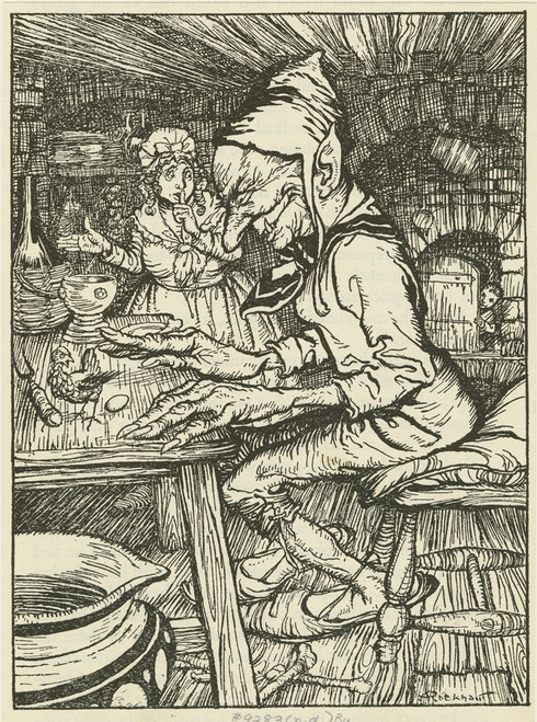 Jack sneaks into the giant‚Äôs house Poster Print by Arthur Rackham