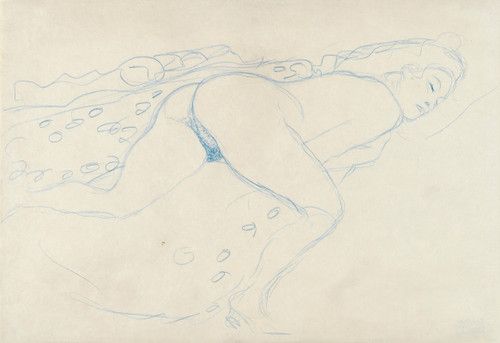 Auf dem Bauch liegender Akt nach rechts  Poster Print by Gustav Klimt