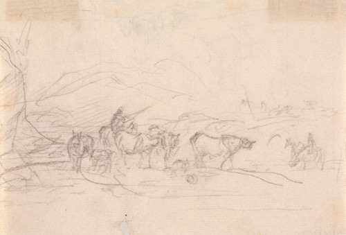 Study of cattle and figures in a landscape Poster Print by Sawrey Gilpin