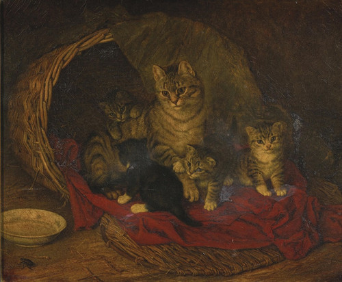 Cat and Kittens  Poster Print by Frank Paton
