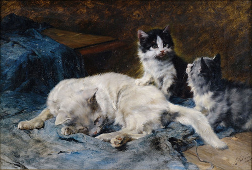 Katzenmutter mit zwei K√§tzchen Poster Print by Julius Anton Adam