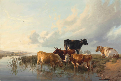 Cattle By A River  Poster Print by Thomas Sidney Cooper