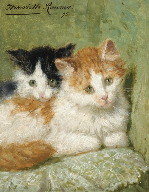 Two Kittens Sitting On A Cushion  Poster Print by Henri√´tte Ronner-Knip