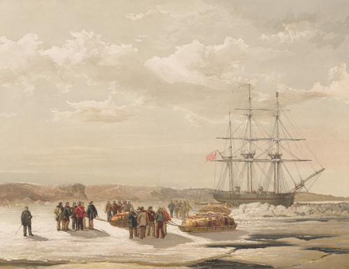 Sledge-Party leaving H.M.S. Investigator, in Mercy Bay, under command of Lieutenant Gurney Cresswell, April 15, 1853  Poster Print by Samuel Gurney Cresswell