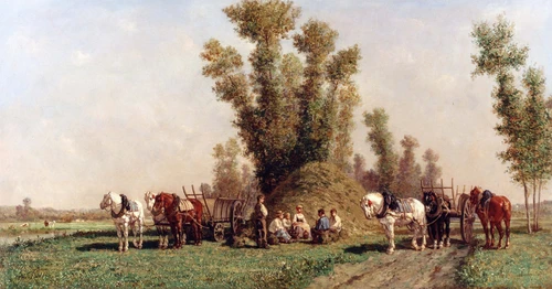 Haymakers Resting Poster Print by Jules-Jacques Veyrassat