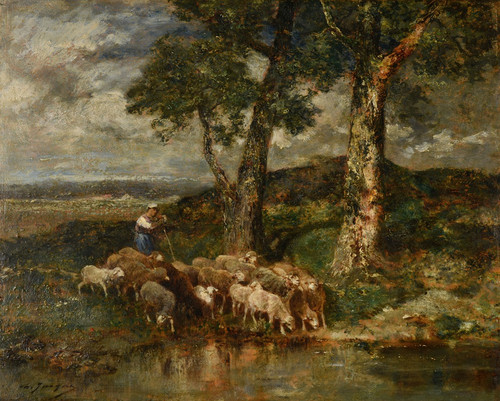 Moutons √† l‚Äôabreuvoir Poster Print by Charles Emile Jacque