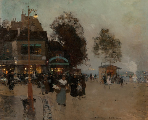 La guignette en bord de Seine Poster Print by Luigi Loir