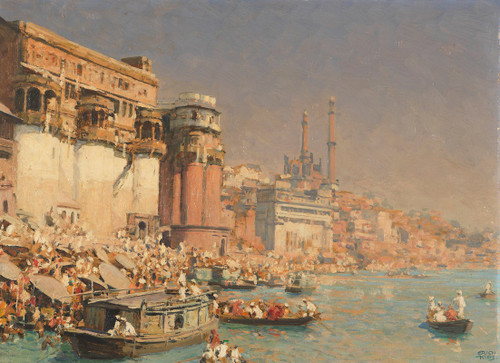Munshi Ghat in Varanasi on the Ganges, India  Poster Print by Erich Kips