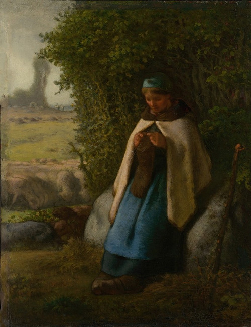 Shepherdess Seated on a Rock  Poster Print by Jean-Fran‚îú¬∫ois Millet