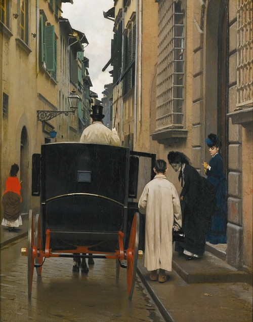 Boarding the carriage, Rome  Poster Print by Raffaello Sorbi