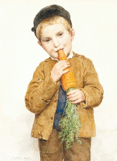 The Little Boy With The Big Carrot  Poster Print by Albert Anker