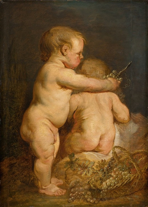 Two Naked Children with Grapes Poster Print by Anonymous