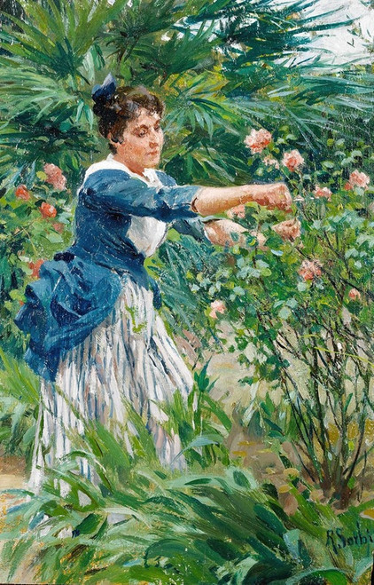 Pruning The Roses Poster Print by Raffaello Sorbi