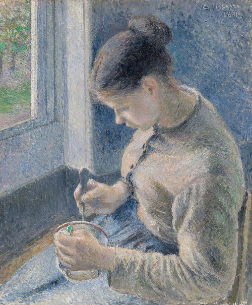 Young Peasant Having Her Coffee  Poster Print by Camille Pissarro