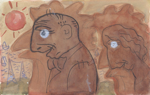 Karikatuur van Leo Gestel en zijn vrouw   Poster Print by Leo Gestel