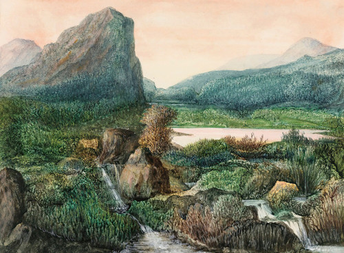 A Mountainous Landscape with a Lake and waterfalls Poster Print by George Sand