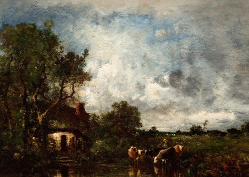Cattle Watering  Poster Print by L√É¬©on-Victor Dupr√É¬©