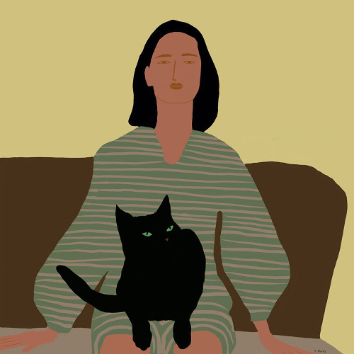 Lady Sitting With Black Cat. Poster Print - Sharyn Bursic