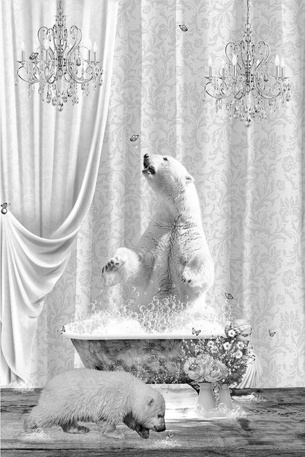 Polar Bears A Bubbles Black A White Poster Print - Sue Skellern