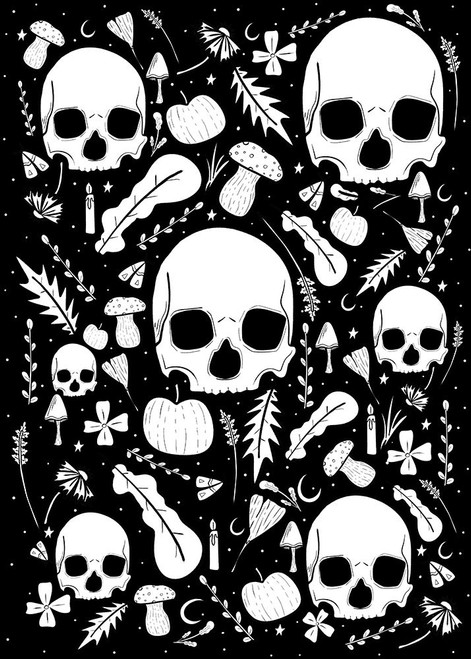 Black and White Autumn Skulls Poster Print - Stephen Wade