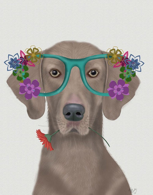 Weimaraner  and Flower Glasses Poster Print - Funky Fab
