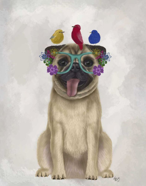 Pug and Flower Glasses Poster Print - Funky Fab