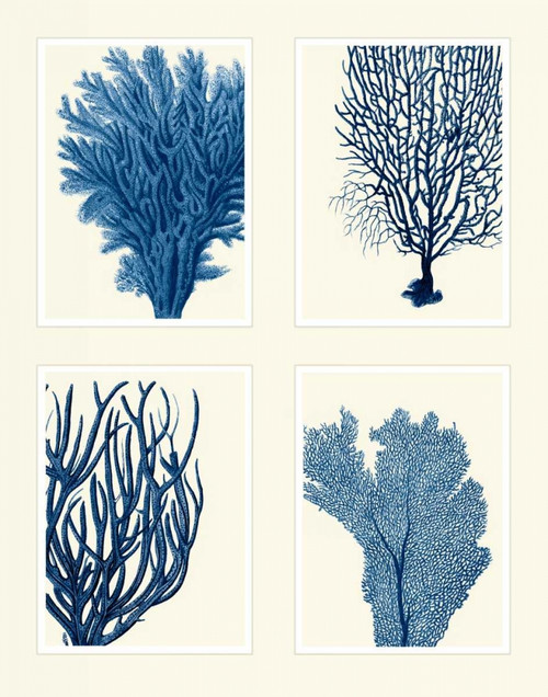 Blue Coral Print on 4 Panels Poster Print - Funky Fab