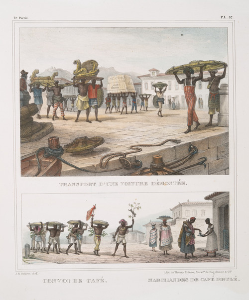 Transport d√¢‚Ç¨‚Ñ¢une voiture d√É¬©mont√É¬©e; Convoi de caf√É¬©. Marchandes de caf√É¬© br√É¬ªl√É¬©  Poster Print by Jean Baptiste Debret