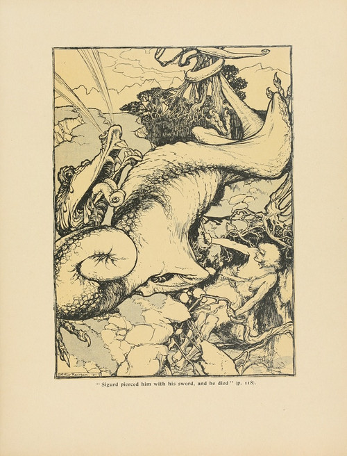 √¢‚Ç¨ÀúSigurd pierced him with his sword, and he died√¢‚Ç¨‚Ñ¢  Poster Print by Arthur Rackham