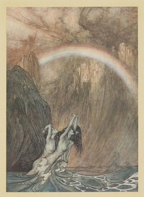 √¢‚Ç¨ÀúThe Rhine√¢‚Ç¨‚Ñ¢s fair children, bewailing their lost gold, weep√¢‚Ç¨‚Ñ¢  Poster Print by Arthur Rackham