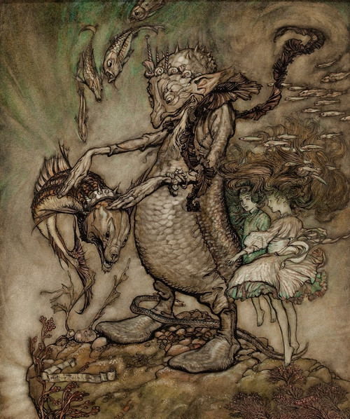 The Fish King and the Dog Fish  Poster Print by Arthur Rackham