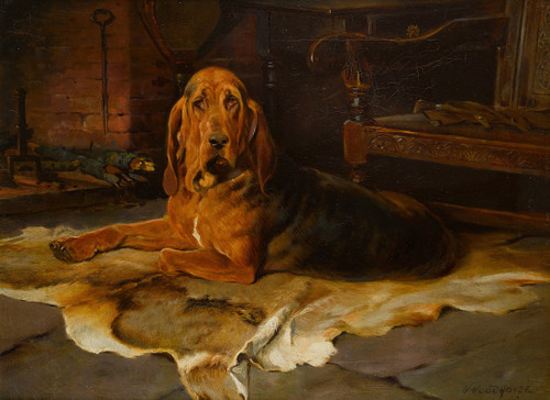 A bloodhound by the fireside Poster Print by William Woodhouse
