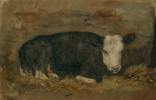 Cow lying in a cowshed Poster Print by Floris Verster