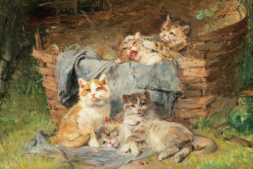 Playful Cats Poster Print by Julius Adam the younger