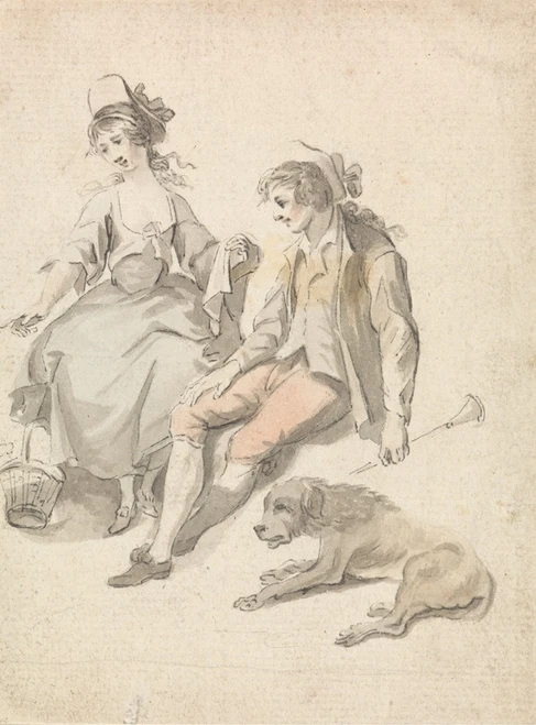 Shepherd, Shepherdess and Dog Poster Print by Michel Vincent Brandoin
