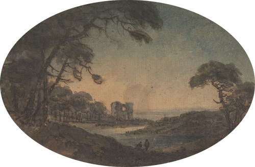 Landscape with Two Men and a Castle Ruin on the Riverbank  Poster Print by William Gilpin
