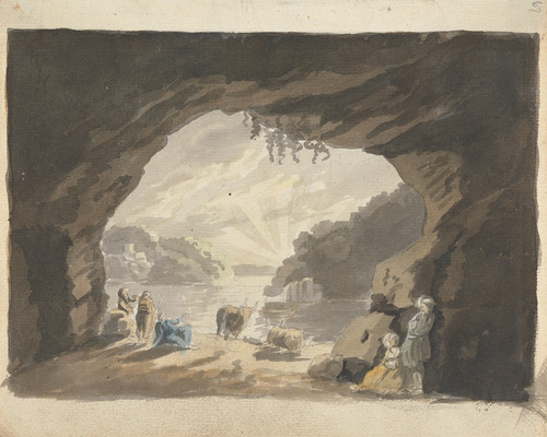 Figures with Animals at Cave Poster Print by James Miller