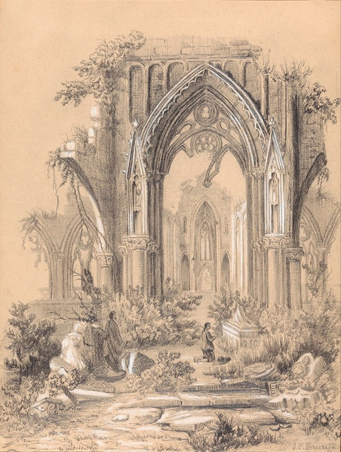 Church in ruins  Poster Print by Francisco Javier Parcerisa Boada