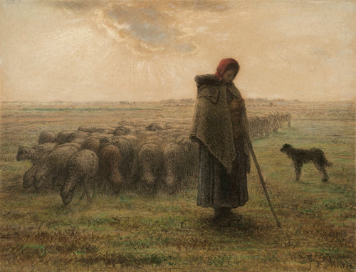 Shepherdess and Her Flock  Poster Print by Jean-Fran‚îú¬∫ois Millet