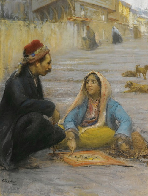 The fortune teller Poster Print by Fausto Zonaro