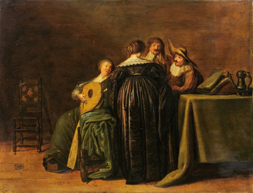 Fashionable Company with a Woman Playing the Lute Poster Print by Pieter Codde