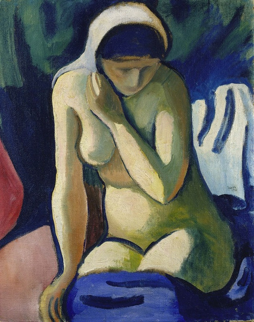 Naked Girl with Headscarf  Poster Print by August Macke