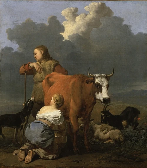 Peasant Girl Milking a Cow  Poster Print by Karel Dujardin