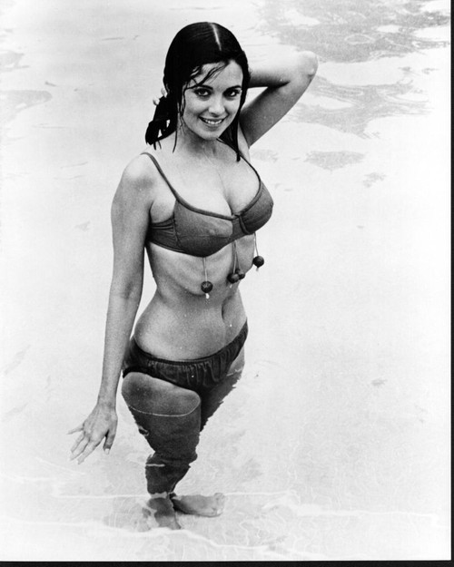 Phyllis Davis Wearing Bikini In Pool Black And White Photo Print - Item # MVM04236
