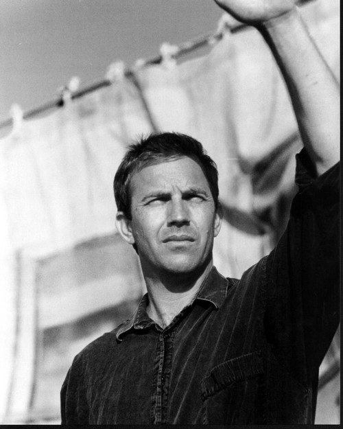 Kevin Costner With Arm Up Waving Black And White Photo Print