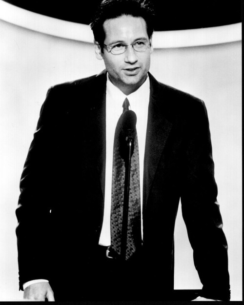 David Duchovny Speaking In Suit And Tie Black And White Photo Print