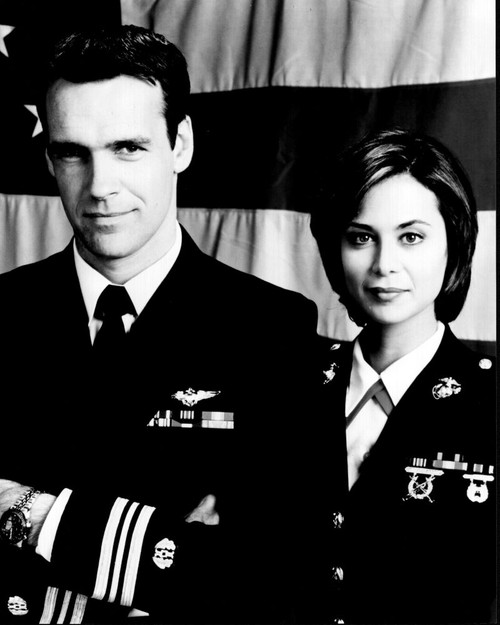David James Elliott And Catherine Bell In Uniform For Jag Black And White Photo Print