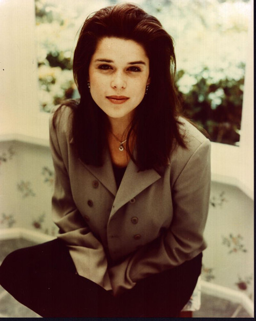 Neve Campbell Sitting In Tan Blazer Photo Print